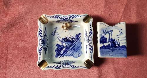 Vintage Delft Volendam Ashtray and cigarette holder