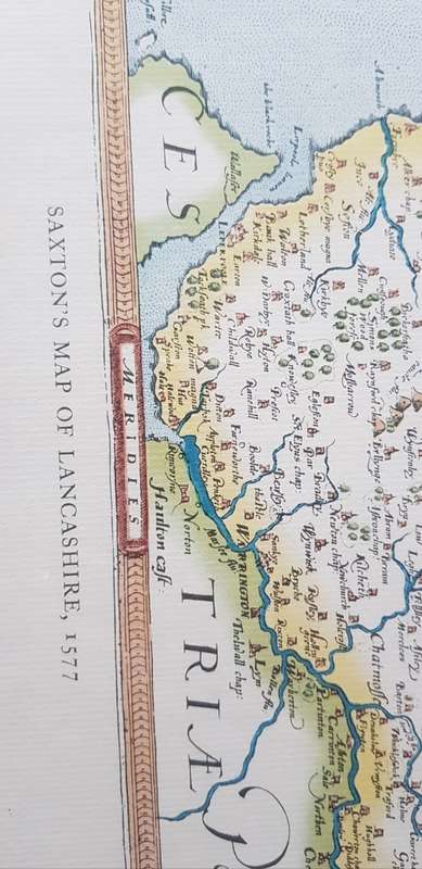 SAXTON'S MAP OF LANCHASHIRE 1577 PRINTED IN 1966 MAP FRAMED