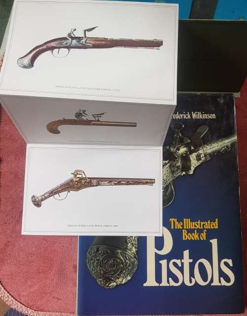 The Illustrated Book of Pistols Wilkinson plus 3 collectable vintage postcard prints depicting works
