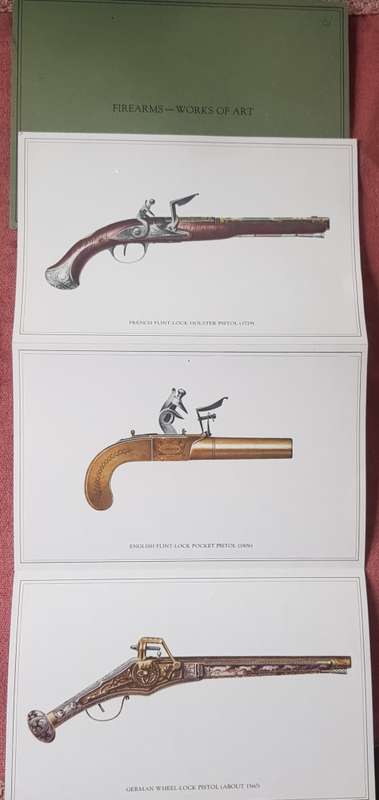 The Illustrated Book of Pistols Wilkinson plus 3 collectable vintage postcard prints depicting works