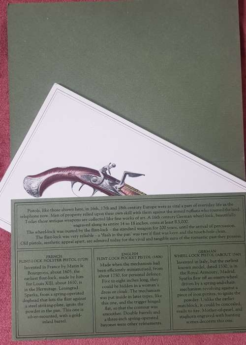 The Illustrated Book of Pistols Wilkinson plus 3 collectable vintage postcard prints depicting works