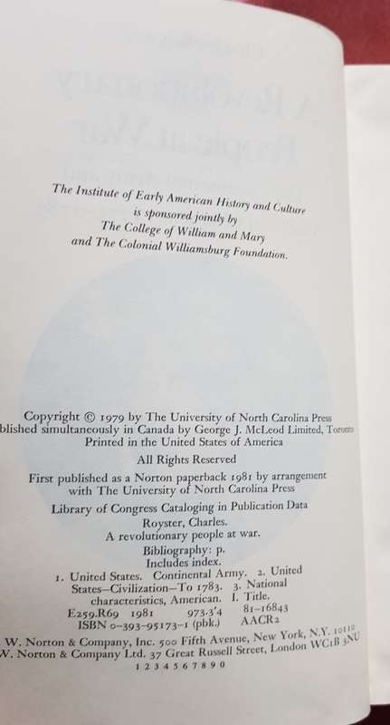 A Revolutionary People At War The Continental Army and American Character 1775-1783 Charles Royster