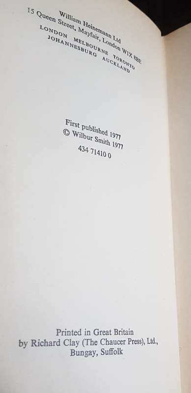 First Edition Heinemann Wilbur Smith A Sparrow Falls