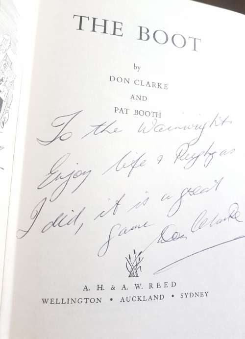 The Boot SIGNED & INSCRIBED by Don Clarke on the title page Rugby Signed