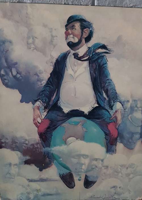 Robert Owen Vintage Signed Robert Owen Top Of The World Clown Artwork Print