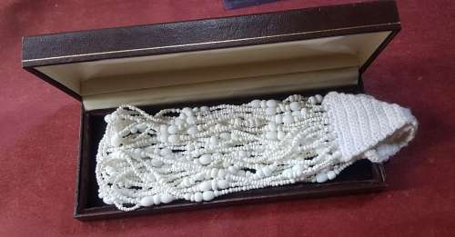 White Fourteen Layer Bead Vintage Necklace