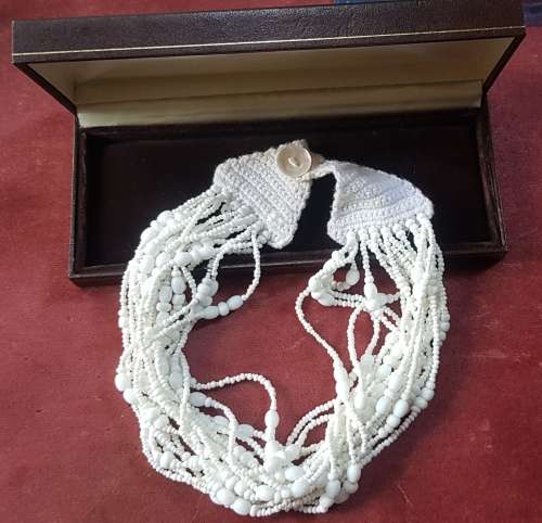 White Fourteen Layer Bead Vintage Necklace