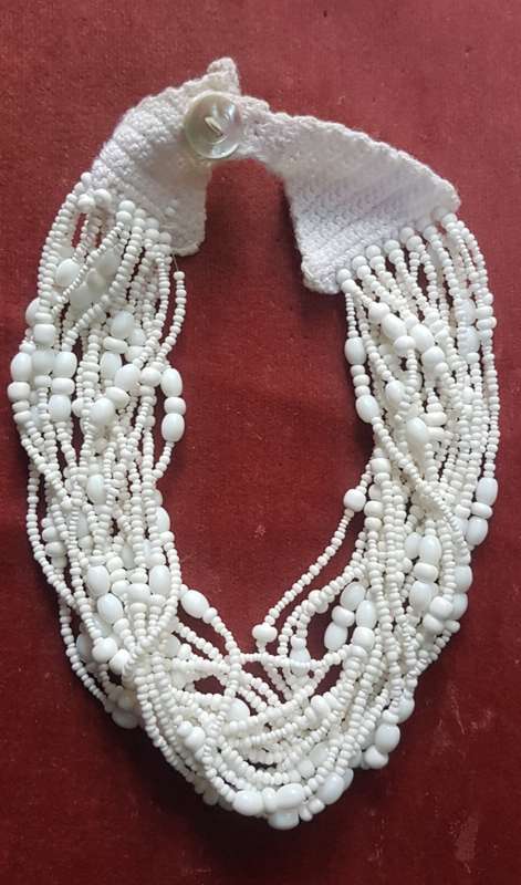White Fourteen Layer Bead Vintage Necklace
