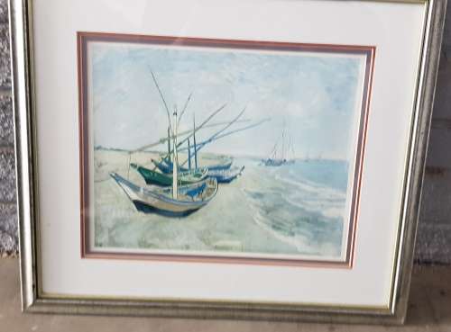 Fishing Boats On The Beach 1888 by  Vincent Van Gogh Lithograph Print