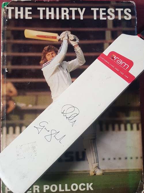 The Thirty Tests Peter Pollock SIGNED BY GRAHAM POLLOCK AND complimentary bat Graham Smith signature