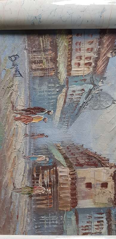 Caroline Burnett signed Parisian street scene Oil on Board