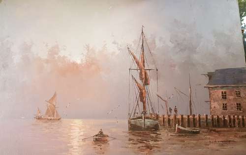 W VENNEKAMP GERMAN ARTIST SIGNED ORIGINAL OIL PAINTING MASTED SHIPS