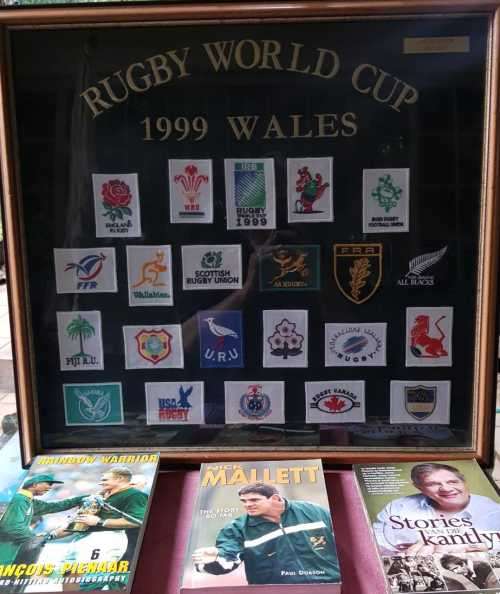Rugby  World Cup 1999 Wales frame and Rainbow Warrior and Nick Mallet and Stories van die Kantlyn