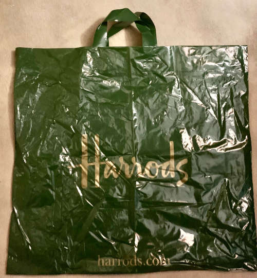 HARRODS KNIGHTSBRIDGE / ENGLAND  Green plastic Customer Shopping Bag.