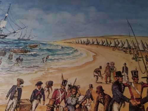Telford - A. A. Telford print on board, British landing