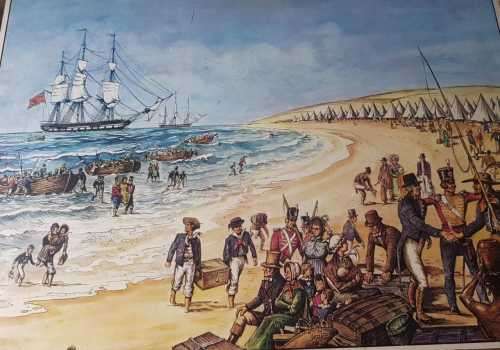 Telford - A. A. Telford print on board, British landing
