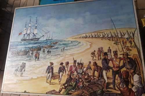 Telford - A. A. Telford print on board, British landing
