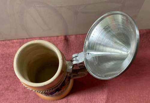 Vintage German Heidelberg ceramic beer mug with pewter lid