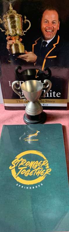 Springboks in Black and White Signed Copy & Springboks Notebook with Trophy