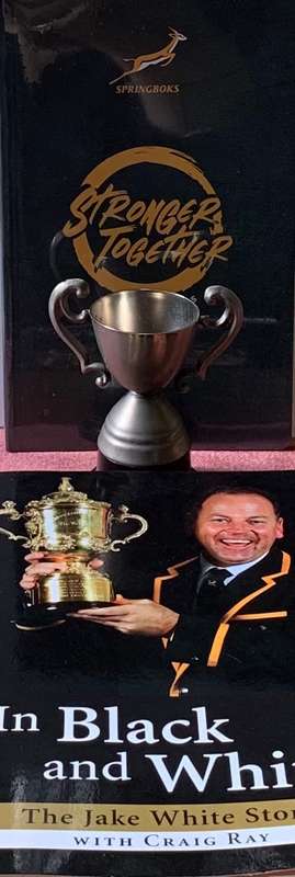 Springboks in Black and White Signed Copy & Springboks Notebook with Trophy