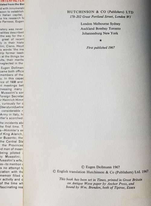 Hitler / Himmler / SS / Eugen Dollmann - The Interpreter, Memoirs of Doktor Eugen Dollman.