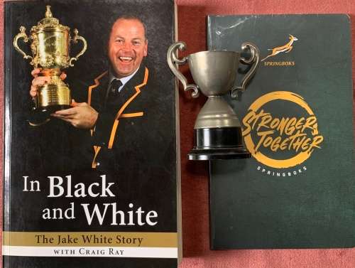 Springboks in Black and White Signed Copy & Springboks Notebook with Trophy