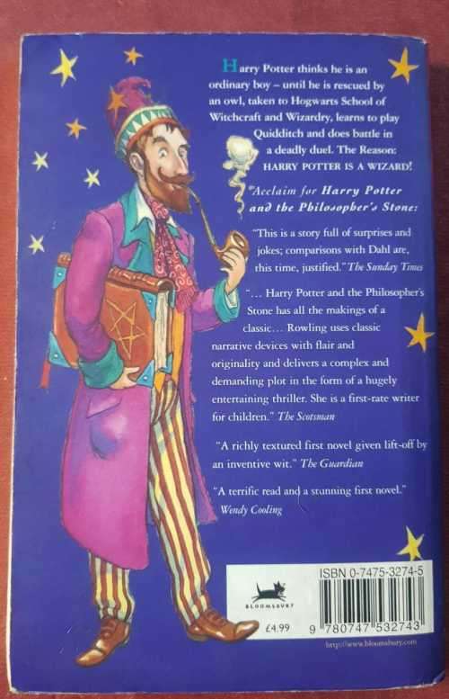 Harry Potter and Philosophers Stone, Rare First Edition Young Dumbledore back cover Reduced price !