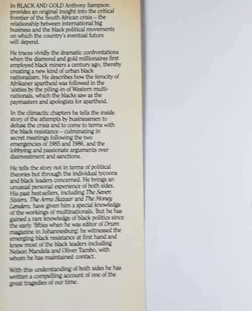 Black and Gold - First Edition - Tycoons Revolutionaries and Apartheid by Anthony Sampson