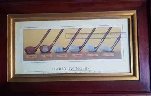Golf  / Bernie Horton print in a chunky mahogany frame