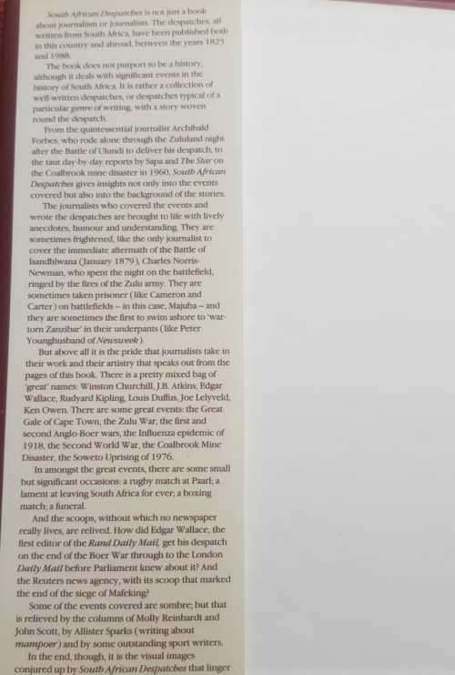 South African Dispatches Two Centuries of Best in South African Journalism Jennifer Crwys Williams