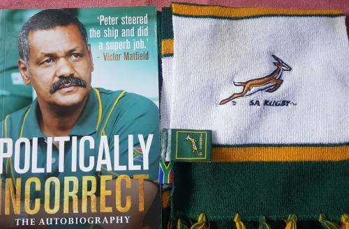 Politically Incorrect Signed two signatures by Pieter de Villiers & Gavin Rich AND S.A. Rugby scarf