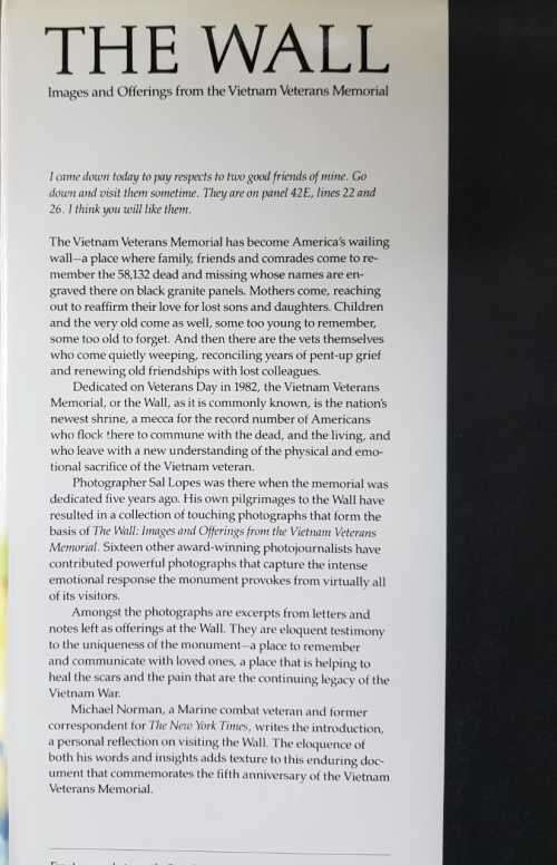 The Wall Signed copy !  Images and Offerings from the Vietnam Veterans Memorial