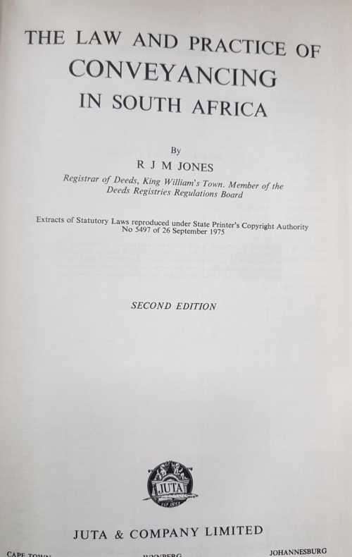 The Law and Practice of Conveyancing in South Africa