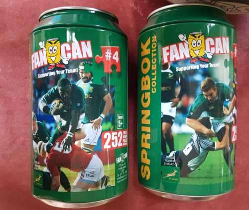Rugby Super 14 Stormers collectible Ball AND two Fan Can puzzle sets.