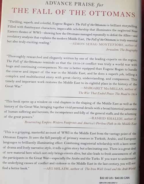 Ottomans WWI The Fall of the Ottomans by Eugene Rogan First Edition, hardcover