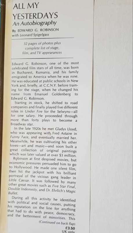 Edward G. Robinson All My Yesterdays An autobiography with Leonard Spigelgass