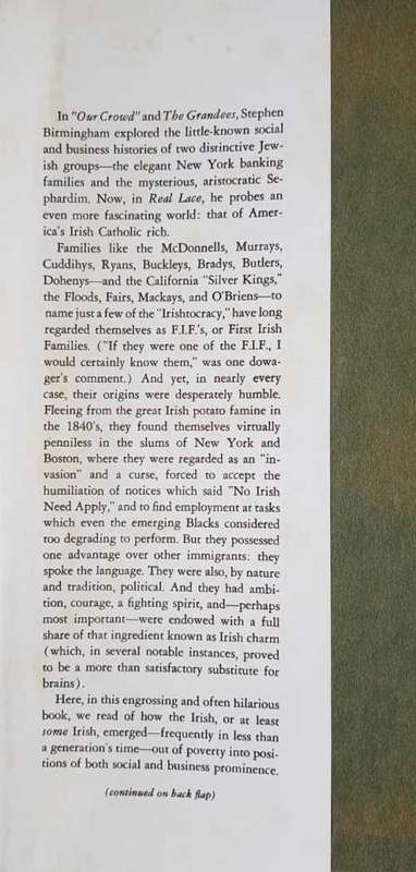 Americas Irish Rich Real Lace by Stephen Birmingham   By the author of Our Crowd