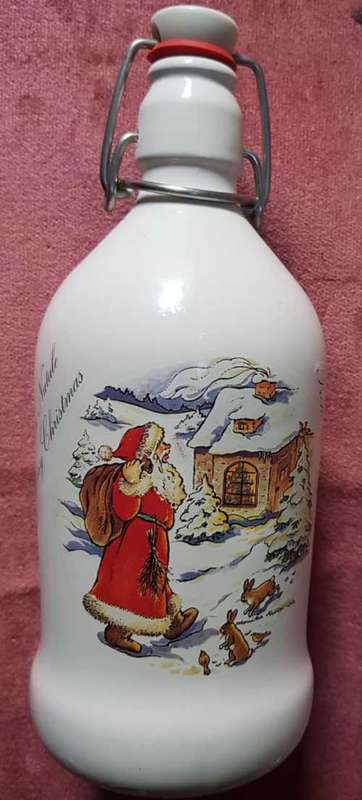 Christmas Decanter with handle and blue & white lid