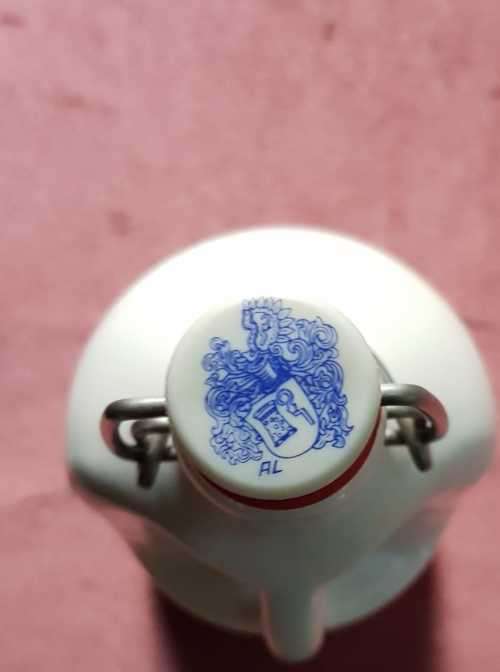 Christmas Decanter with handle and blue & white lid