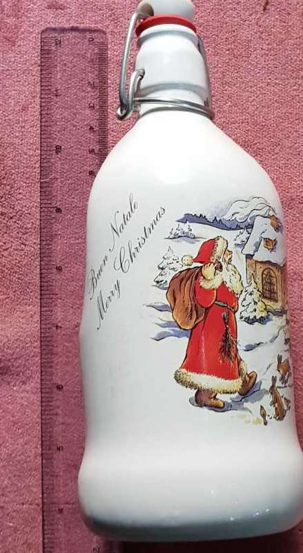 Christmas Decanter with handle and blue & white lid