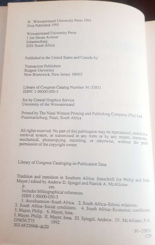 Tradition and Transition in South Africa: Festschrift for Philip and Iona Meyer