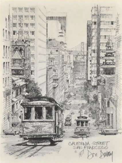 Don Davey Lithograph  "California Street, San Francisco"  SIGNED and dated 1977