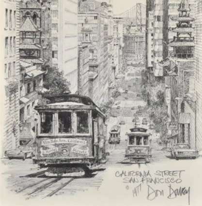 Don Davey Lithograph  "California Street, San Francisco"  SIGNED and dated 1977