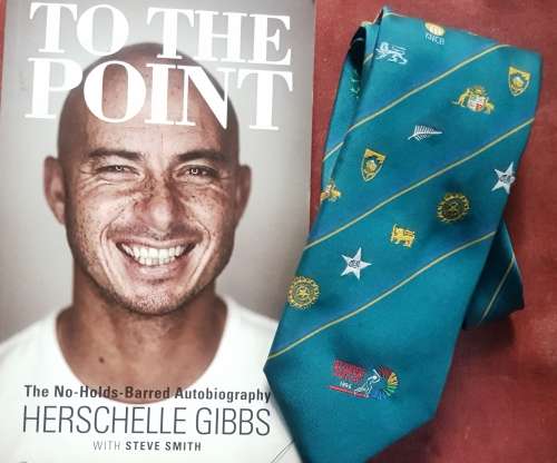 TO THE POINT  HERCELLE GIBBS  SIGNED COPY AND CRICKET WORLD CUP 1996 TIE