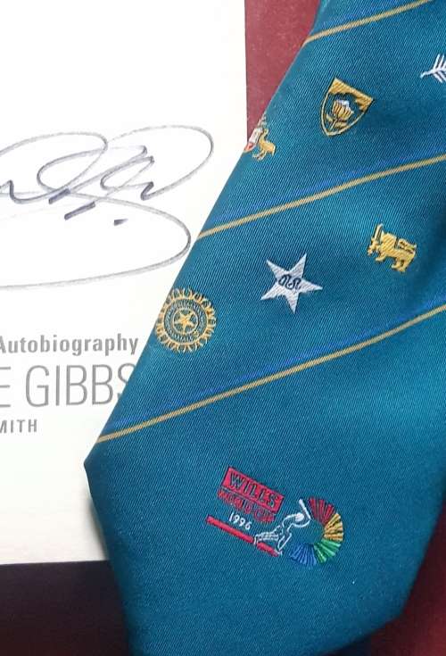 TO THE POINT  HERCELLE GIBBS  SIGNED COPY AND CRICKET WORLD CUP 1996 TIE