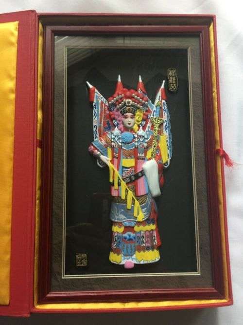MU GUIYING Ceramic 3D Statue in Shadow Box Chinese Chinese Antiques