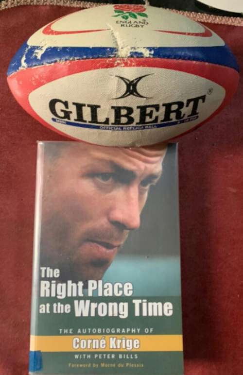 Cronje Krige  The right place at the wrong time  Signed  and  ENGLISH RUGBY BALL RUGBY SIGNED