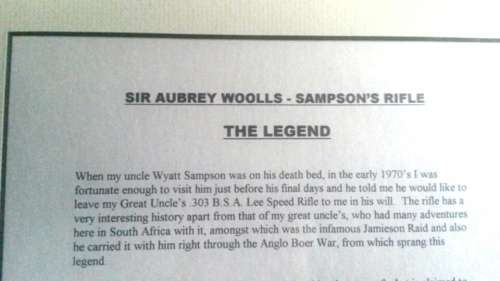 BOER WAR SIR AUBREY WOOLLS SAMPSON RIFLE BOER WAR AFRICANA