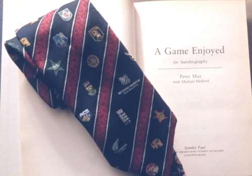 A Game Enjoyed Autobiography SIGNED BY PETER MAY and 2003 CRICKET WORLD CUP TIE