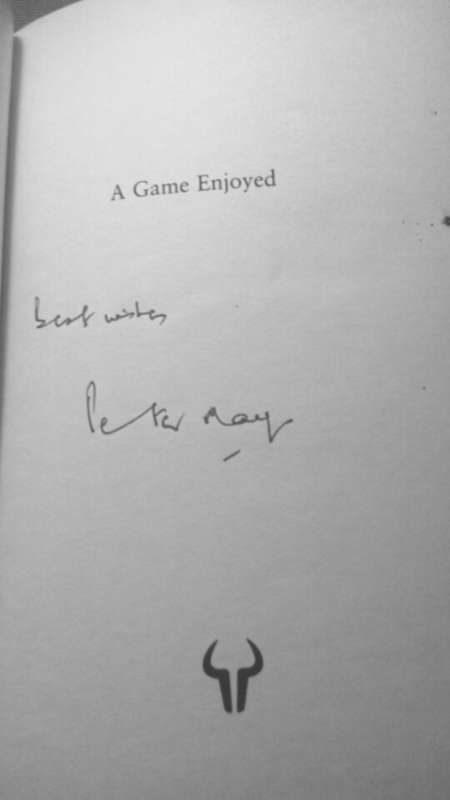 A Game Enjoyed Autobiography SIGNED BY PETER MAY and 2003 CRICKET WORLD CUP TIE